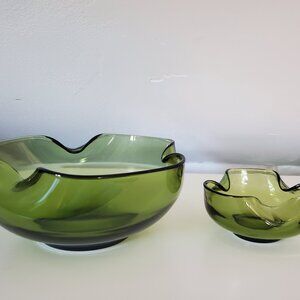 Vintage Anchor Hocking Avocado Green Chip & Dip Bowls